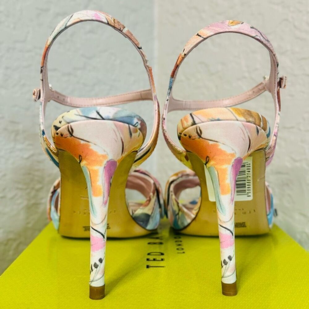 Ted Baker London Nestar Ankle Strap Heeled Sandal, Floral‎ Multi, Size 9.5 NWT - Picture 6 of 16